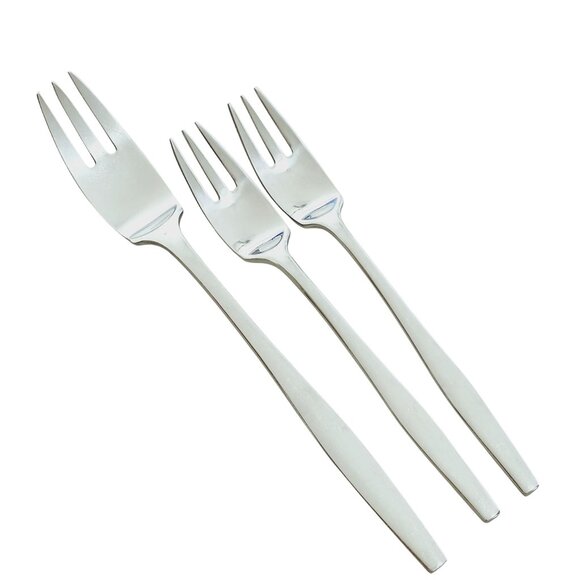 Dansk Variation V Salad & Dinner Fork set-3 flat end vtg Danish MCM 70s Finland - Picture 1 of 8